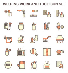 Obraz na płótnie Canvas Welding work and tool such as welding torch, gas cutting tool, welding cabinet and other vector icon set design.