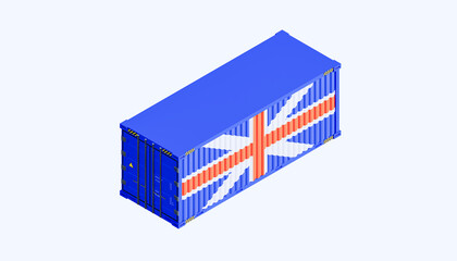 3d rendering of UK trade and business concept design and cargo container.