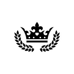 Crown and laurel wreath icon in flat style isolated on a white background