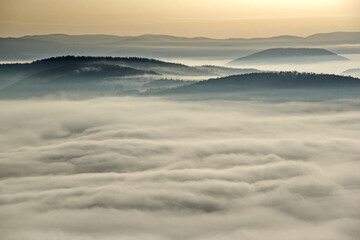 Morning mist in the mountain. Autumn scene.