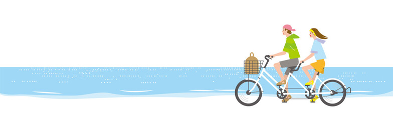 海辺でタンデム自転車に乗るカップル © hiro