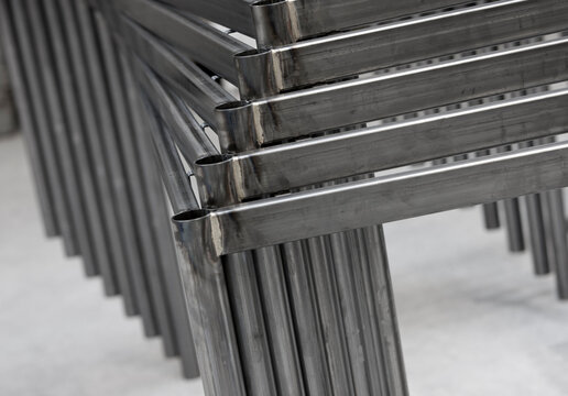 Office Furniture Industry. Metal parts of tables.  Steel frames