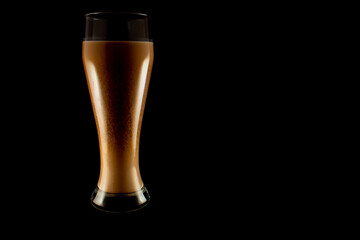 Large glass of chocolate milk isolated on black background