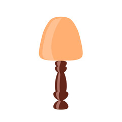 Single table lamp on three legs with a red shade, isolated on a white background. Vector drawing in flat style.