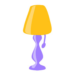 Obraz premium Single table lamp on three legs with a red shade, isolated on a white background. Vector drawing in flat style.