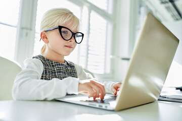 Obraz na płótnie Canvas Girl as a secretary at the laptop computer