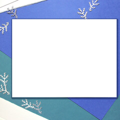 Background paper leaf sprigs, blue, green presentation decor