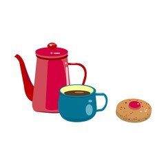 コーヒーポットとコーヒーとクッキー