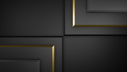 Black abstrac background. Bright dark geometric design. Background for wide banner. 3d rendering
