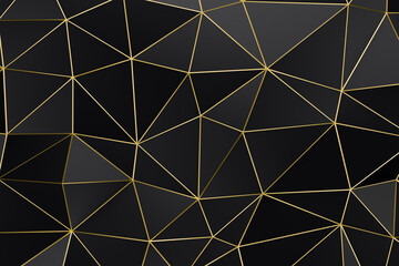 Elegant luxury Abstract golden or gold Low-poly on black Background. 3D Rendering
