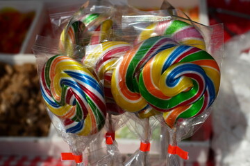 Lolly pops and sweets close up