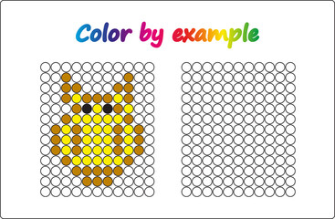 Worksheet.  apple - puzzle task, game for preschool  kids. Color by example. Coloring book. Vector illustration. Paint the circles.