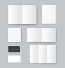 Mockup of book, brochure, business card template isolated on gray background.