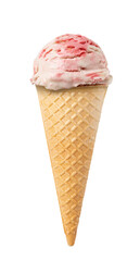 strawberries ice cream waffle cone on white background