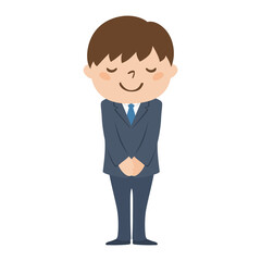 スーツを着た若い男性がお辞儀するイラスト。
