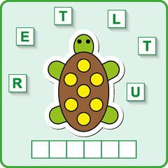 worksheet for preschool kids/ Words puzzle educational game for children. Place the letters in right order.