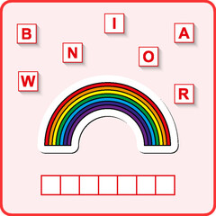 worksheet for preschool kids/ Words puzzle educational game for children. Place the letters in right order.