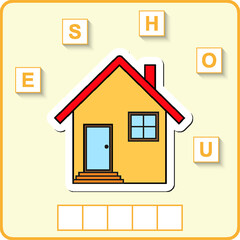 worksheet for preschool kids/ Words puzzle educational game for children. Place the letters in right order.