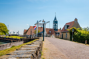 Hindeloopen a beautiful town in the Netherlands on the IJsselmeer, province of Friesland with canal boats and a harbor