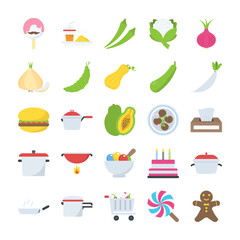 Flat Design Food and Drinks Icons Collection 
