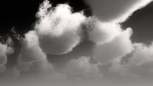 White clouds on black sky 3d rendering
