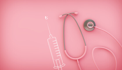pink stethoscope and syringe