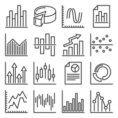 Charts and Graphs Icons Set on White Background. Line Style Vector