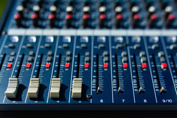 Mixer. Sound equipment for large gatherings, concerts, parties close up