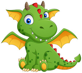 Cute green dragon cartoon. Vector illustration
