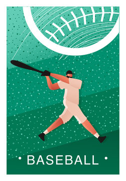 Baseball template for a ticket or Billboard. A baseball player attacks with a bat. Ticket or poster for a baseball game. Vector illustration of team sports