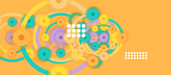Fototapeta na wymiar Flat style geometric abstract background, round dots or circle connections on color background. Technology network concept.
