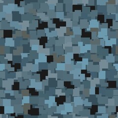 Abstract seamless pattern with blue colored chaotic squares on dark