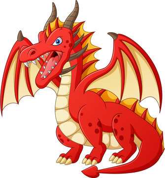 Red dragon cartoon. Vector illustration