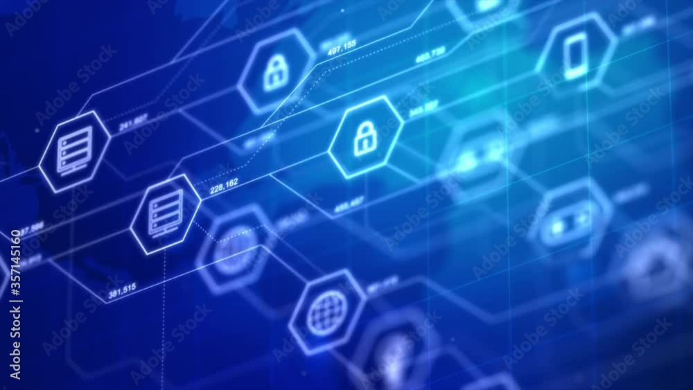 Poster internet of things icons in a hexagon shape with connection line, for cyber futuristic network and i