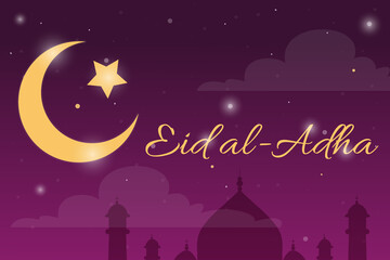 Obraz na płótnie Canvas Eid Al Adha arabic holiday greeting card design. Celebration of a holy islamic month. Traditional date. Crescent and star islam symbol.