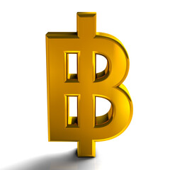 Obraz premium Thailand Baht THB Currency Sign Symbols Gold Color, 3d render isolated on white background