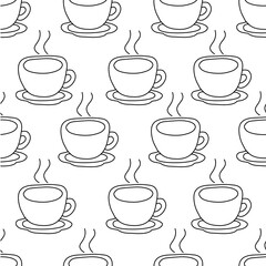 Coffee cup hand drawn seamless pattern on white background.
