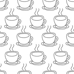 Coffee cup hand drawn seamless pattern on white background.