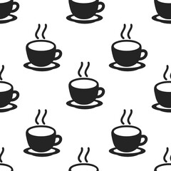 Coffee cup hand drawn seamless pattern on white background.