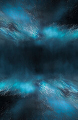 Empty futuristic dramatic scene. Abstract dark landscape, street. Neon light fluid element. Night view, neon blue light. Fantasy background. 3D illustration