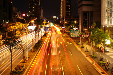 Night car in the city light streamline