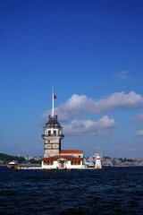 Maiden's tower, symbol of Istanbul, Turkey, Blue sky and sea