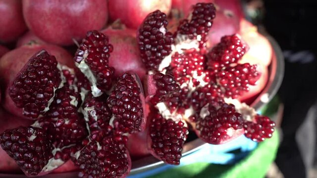 Peeled Pomegranate Fruit, Close Up Slow Motion