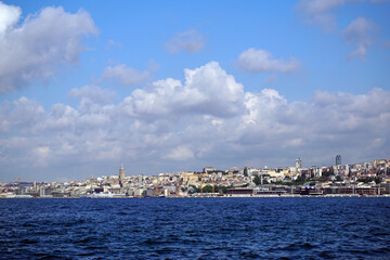 Fototapeta premium Istanbul city and Galata tower, blue sky and sea