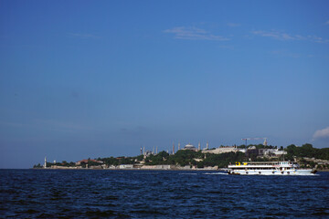 Naklejka premium Istanbul city and The Hagia Sophia Mosque, blue sky and sea