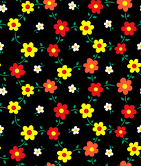 Japanese Colorful Flower Vector Seamless Pattern