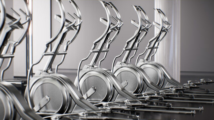 exercise equipment in modern gym, fitness interior design
