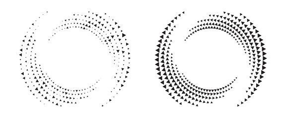 Modern abstract background. Halftone triangles in circle form. Round logo. Vector dotted frame. Design element or icon.