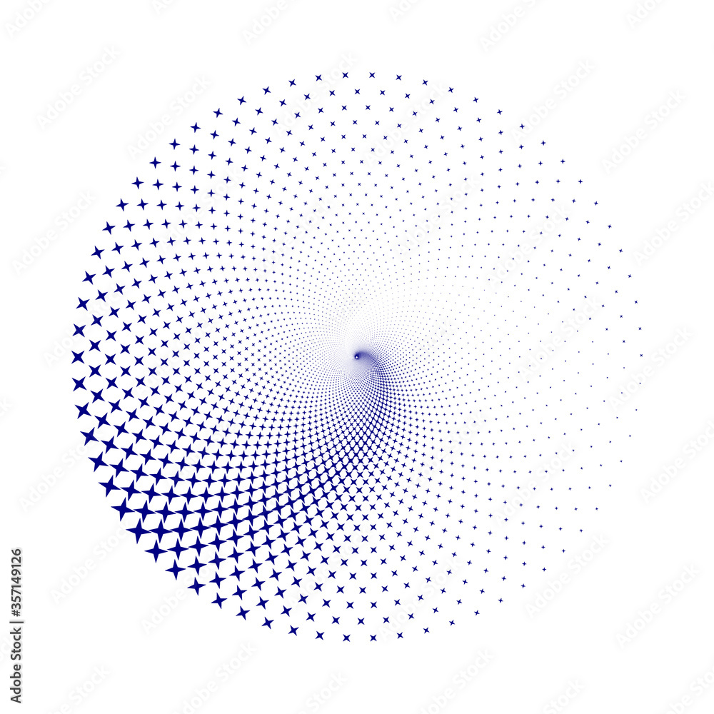 Poster Halftone round as icon or background. Blue abstract vector circle frame with dots as logo or emblem. Circle form  border background for your design.