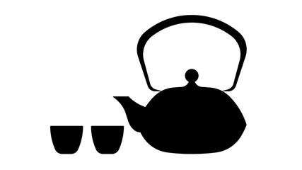 Teapot and two cups for the tea ceremony. Oriental tea traditions. Vector is valid. Template, detail, element.